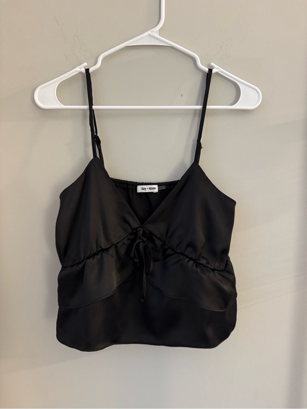 Day & Moon Black Satin Tie-Front Top